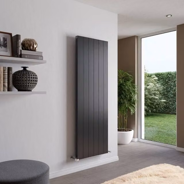 Bathroom Kingdom Ariel Anthracite Single Flat Panel Vertical Radiator, Grey, H 180 cm x W 50 cm x D 5 cm