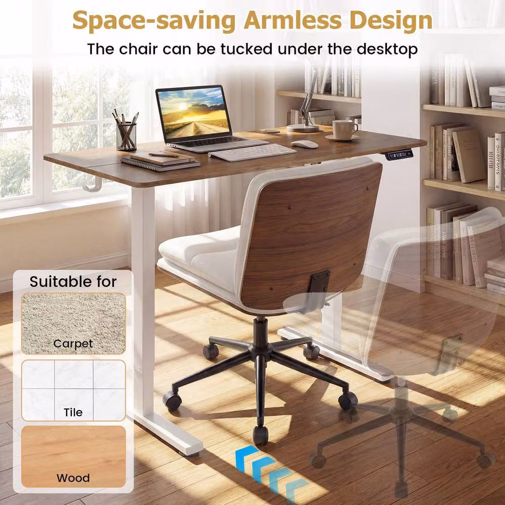 Costway Armless Swivel Office Chair in White with Height Adjustment and Castors – 8