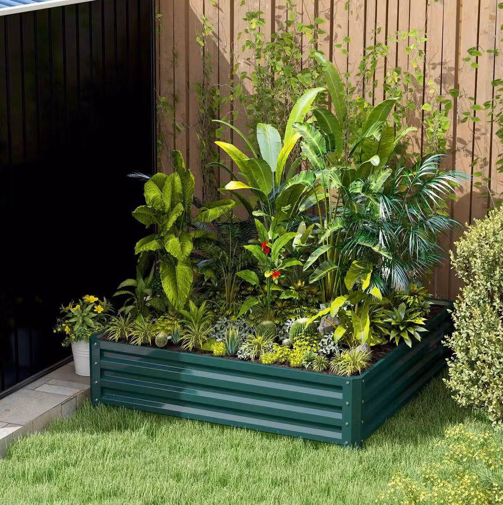 STILVORA Modular Green Galvanised Steel Raised Garden Bed W/D/H: 120 x 120 x 30 cm – 2