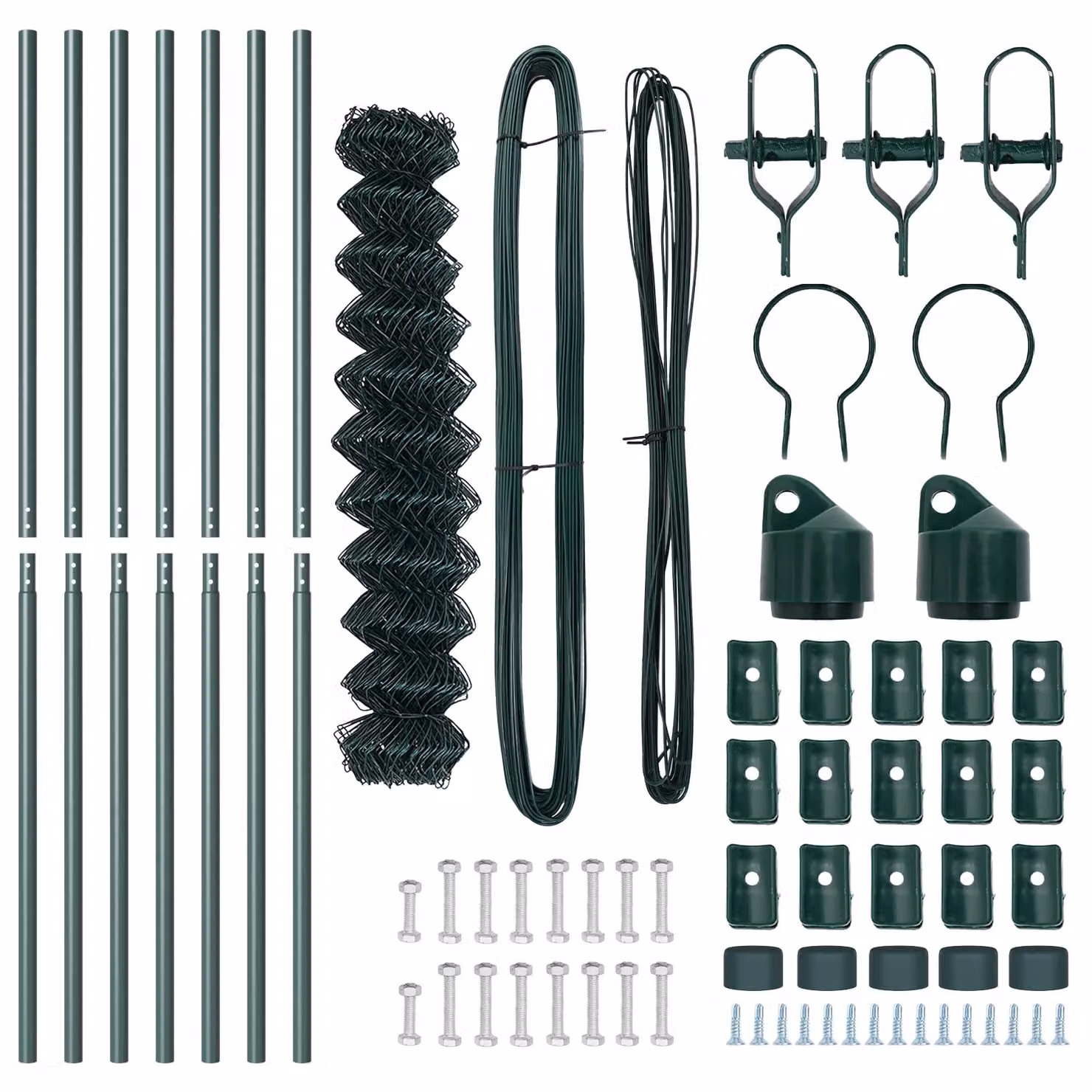 Berkfield Home Green Galvanised Steel Chain Link Fence with 7 Posts, W: 10 m, H: 1.4 m – 4