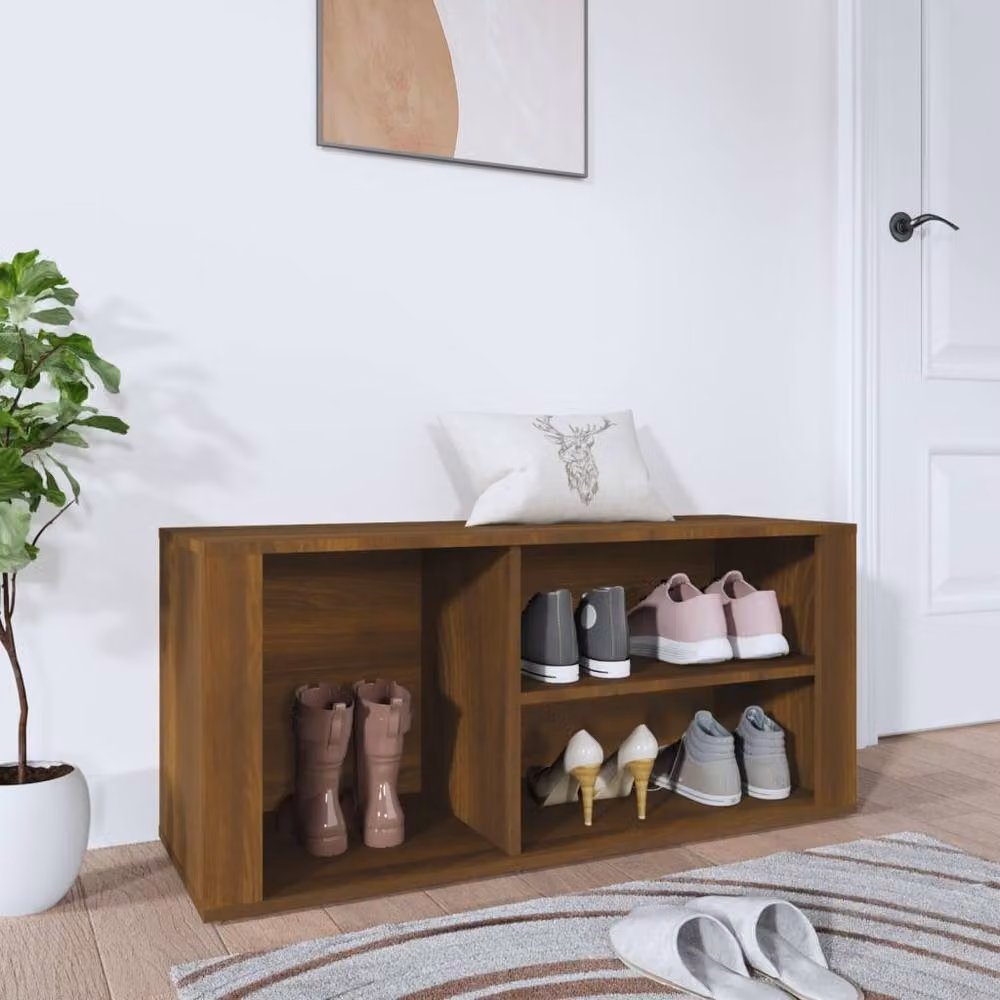 Berkfield Home Brown Oak Shoe Cabinet with Integrated Seat, W/D/H: 100 x 35 x 45 cm – 2