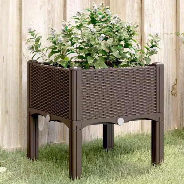 Berkfield Home Garden Planter with Legs, Brown, W/D/H: 40 x 40 x 42 cm