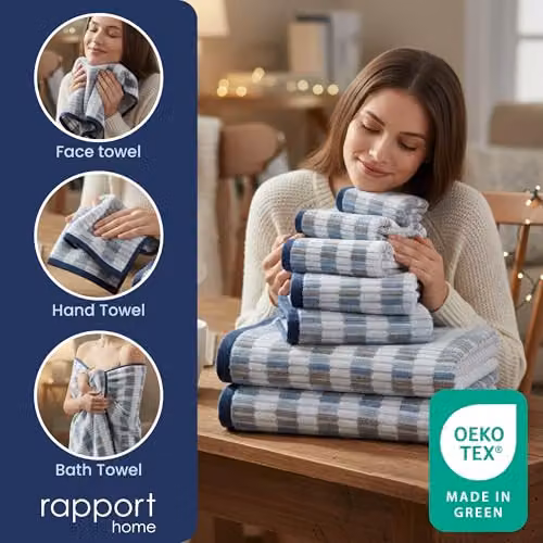Rapport Home Santa Cruz 6-Piece Cotton Towel Bale Set in Blue and Multicolour, 500GSM – 5