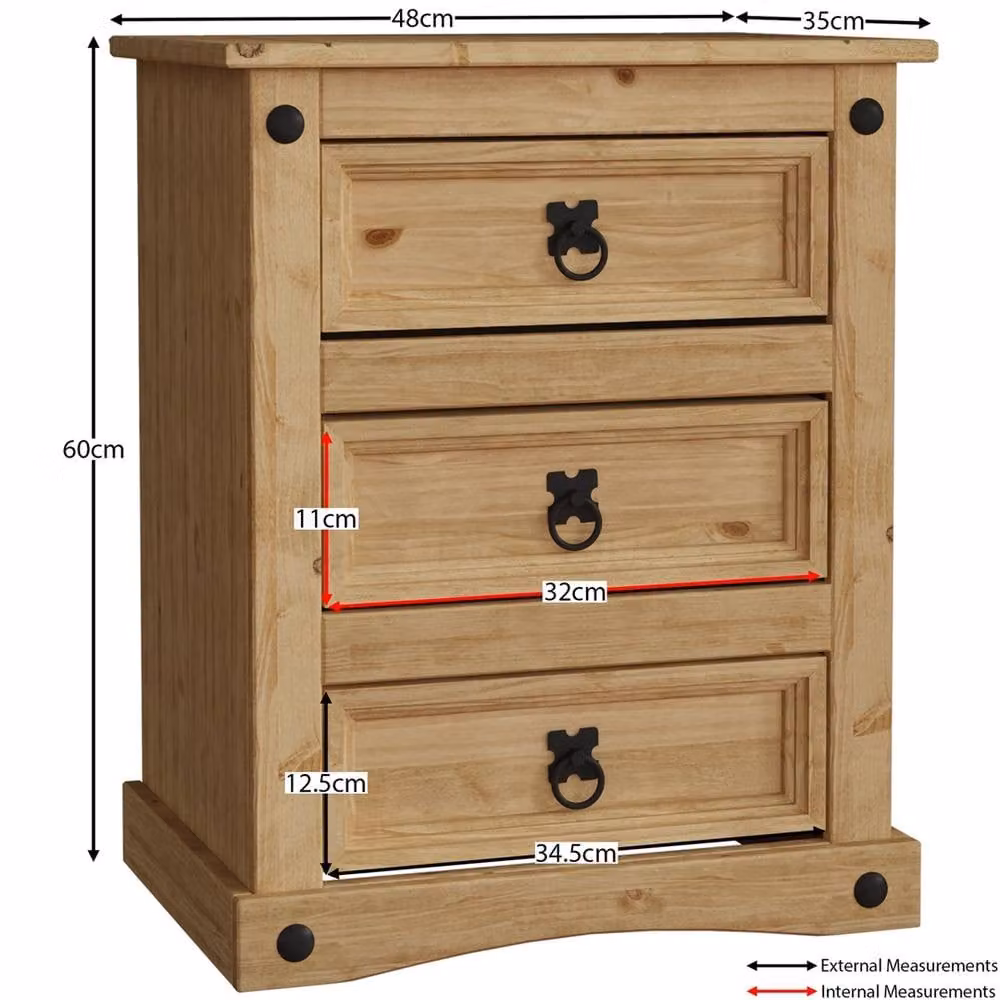 FORGEVIO 3 Drawer Rustic Pine Chest of Drawers in Brown and Black – 1