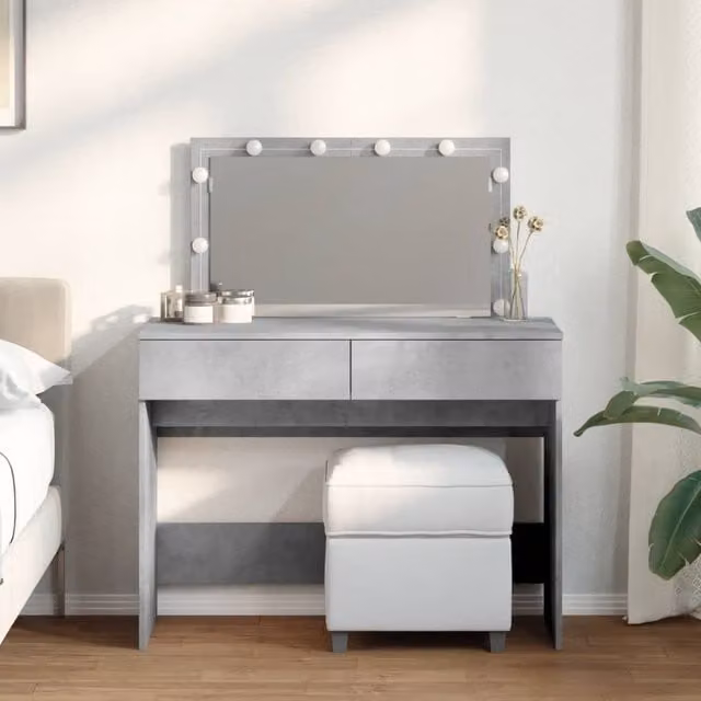 Berkfield Home Modern Dressing Table with Hollywood LED in Concrete Grey, W: 100 cm, D: 40 cm, H: 120 cm – 1