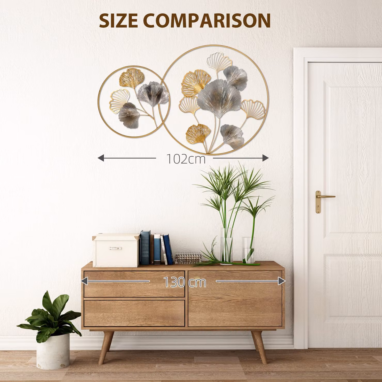 HOMCOM Modern 3D Metal Floral Hanging Wall Art in Gold and Silver – 3