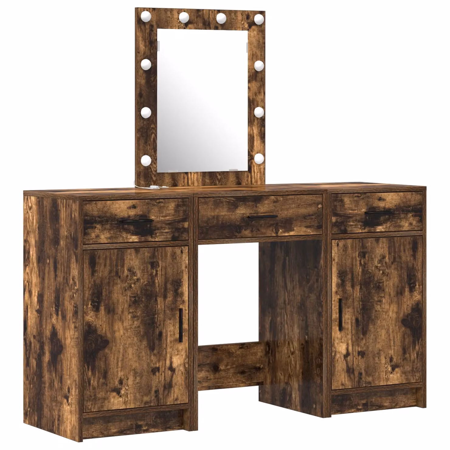 Berkfield Home Modern Smoked Oak Dressing Table Set of 3 in Brown, W: 120 cm, D: 40 cm, H: 75 cm – 2
