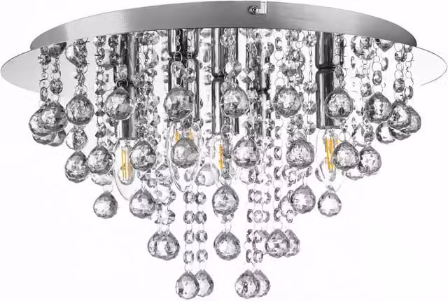 Netlighting London Chrome and Crystal Ceiling Light in Grey, Diameter: 46 cm, 5x E14