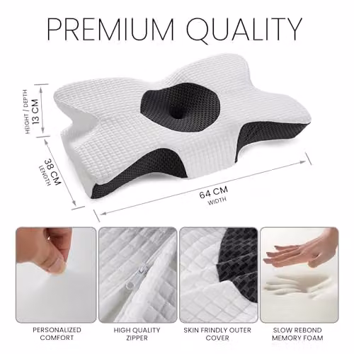 GC Gaveno Cavailia Cervical Orthopaedic Memory Foam Pillow with Hypoallergenic Pillowcase, White, W/D/H: 64 x 38 cm – 3