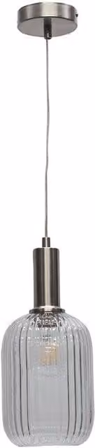 First Choice Lighting Batley Art Deco Pendant Fitting with Transparent Ribbed Glass and Silver Metal Finish