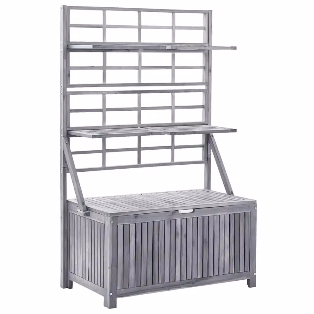 Berkfield Home Grey Trellis Storage Box in Solid Acacia Wood W/D/H: 99 x 55 x 160 cm – 2