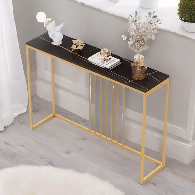 FURNOS Black Marble Console Table for Hallway and Entryway, W/D/H: 78.5 x 30 x 30 cm