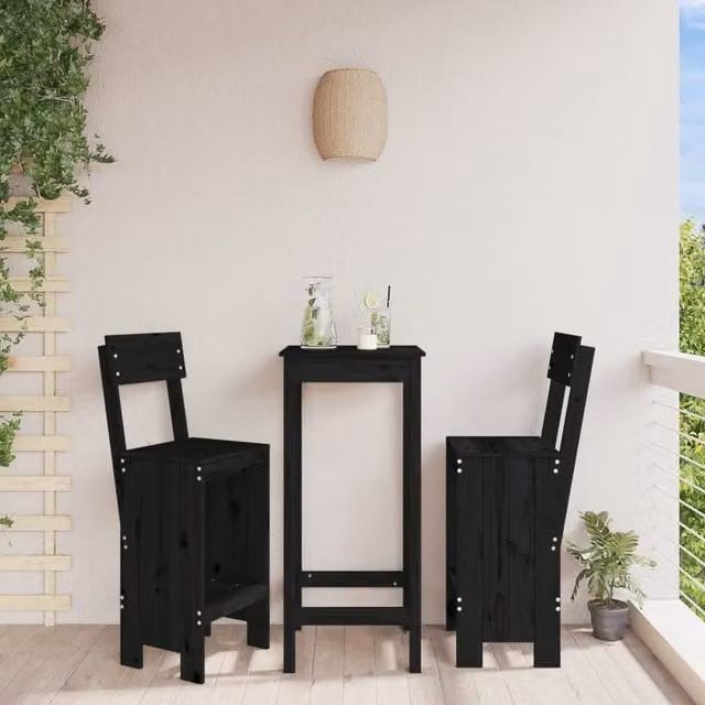 Berkfield Home Set of 2 Black Rustic Solid Wood Pine Bar Stools, W/D/H: 40 x 48.5 x 115.5 cm