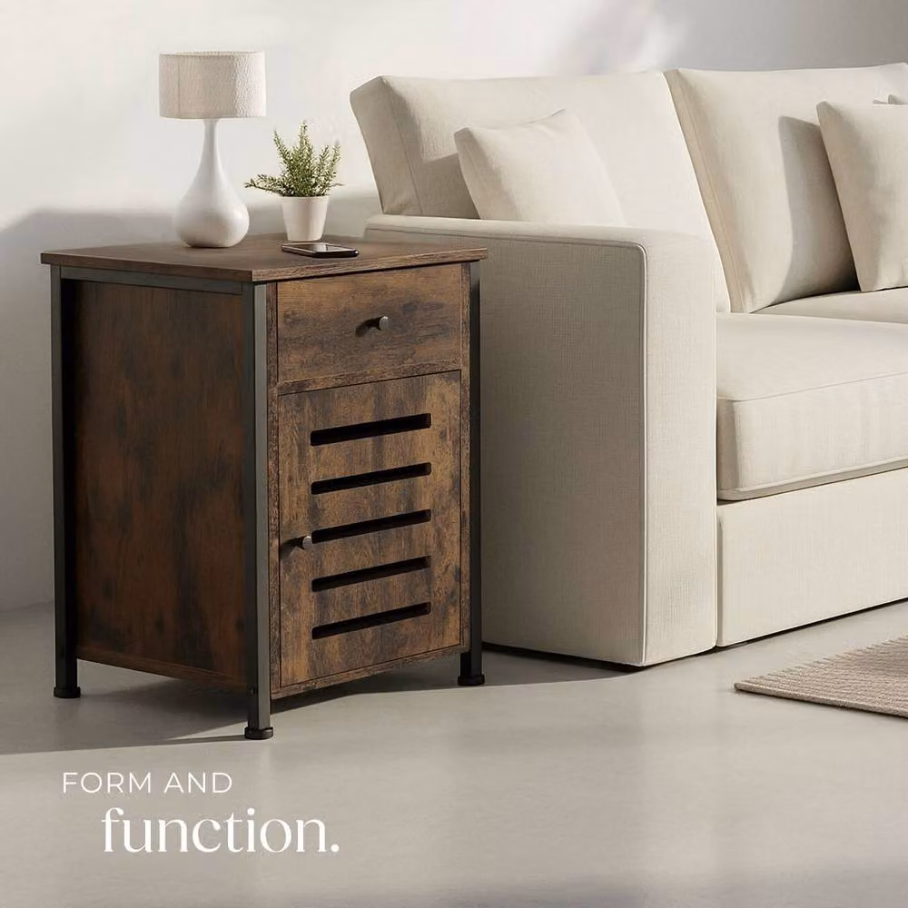 tectake Waterford Bedside Table in Brown with Shelf, Drawer and Cupboard, W: 40 cm, D: 42 cm, H: 60.5 cm – 8