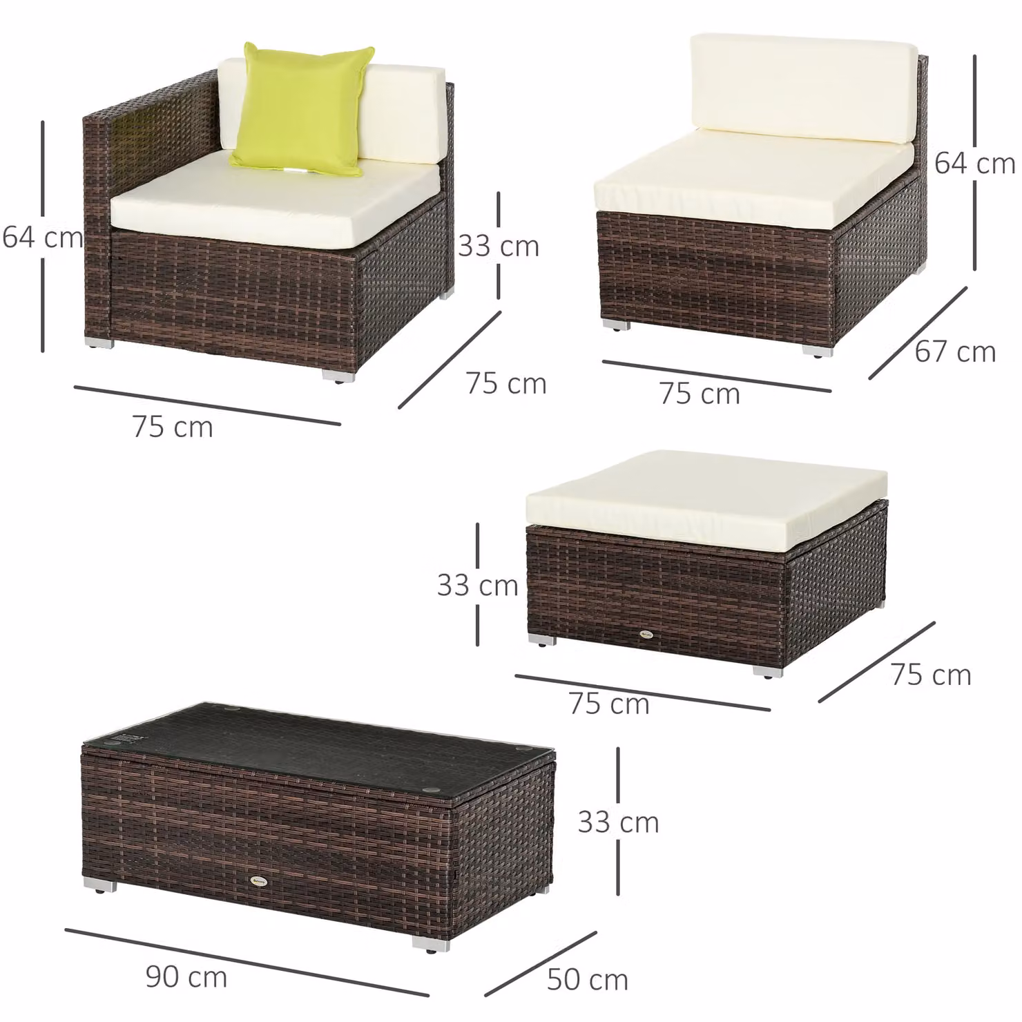 OUTSUNNY 5 Piece Brown Rattan Wicker Sectional Sofa Set with Cushions – 3