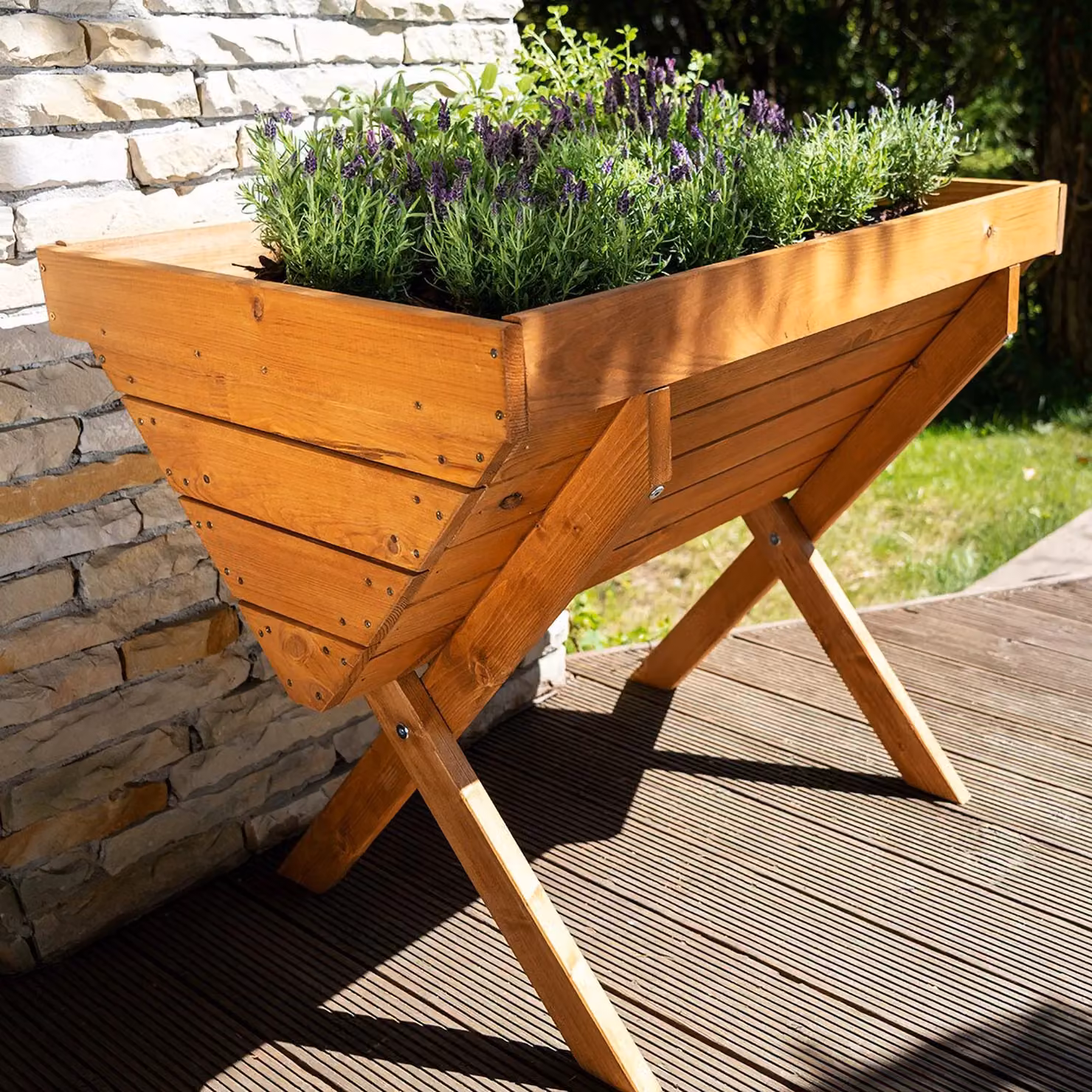 Primrose Brown Wooden Raised Vegetable Trug Style Planter on Stand with 574 Litre Capacity – 2