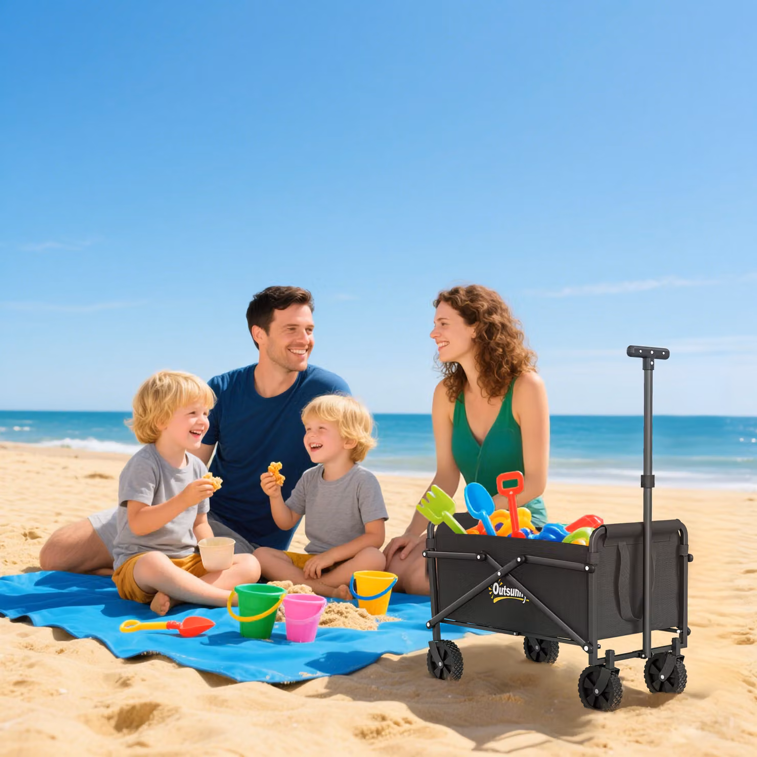 Outsunny 41L Festival Trolley on Wheels, Black Heavy Duty Collapsible Folding Wagon with Adjustable Handle and Carrying Bag – 8