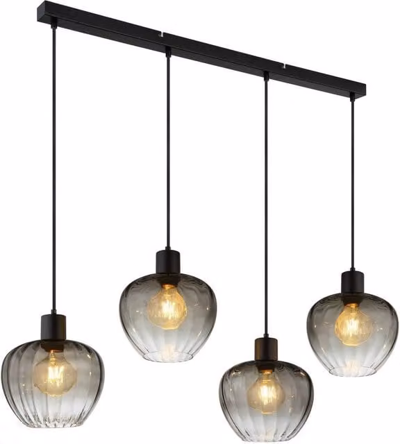 Netlighting Toy Bar Pendant Ceiling Light in Matt Black with Smoke Glass Shade, 4x E27