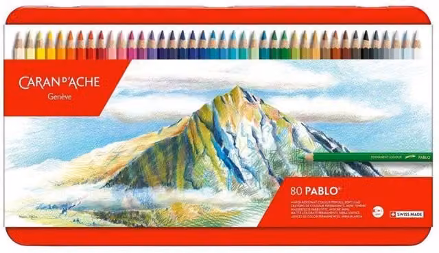 Caran d'Ache Pablo 80 Water-Resistant Colour Pencils Professional Artist Set in Multicolour Metal Tin
