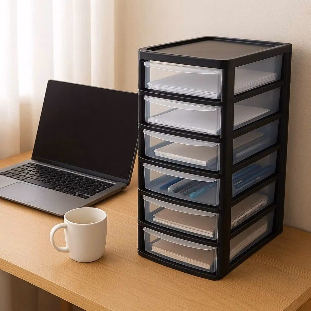 FLAVORA A4 6 Drawer Plastic Storage Unit in Black, W: 50 cm, D: 50 cm, H: 50 cm – 2