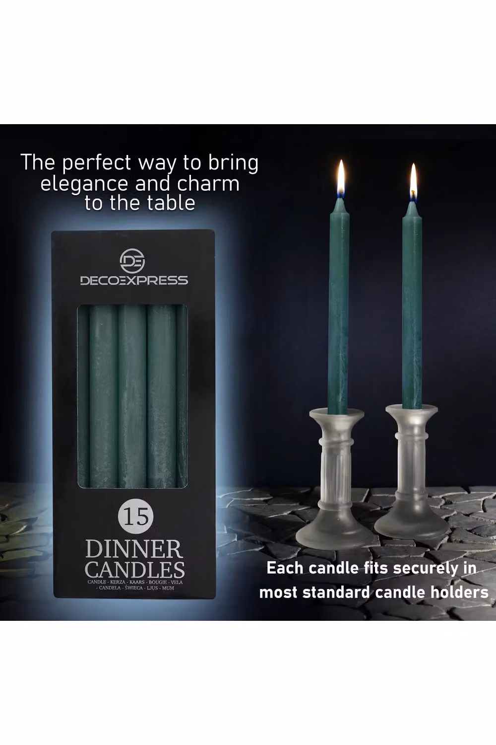 Deco Express Set of 15 Unscented Dripless Tapered Candles in Green – 8
