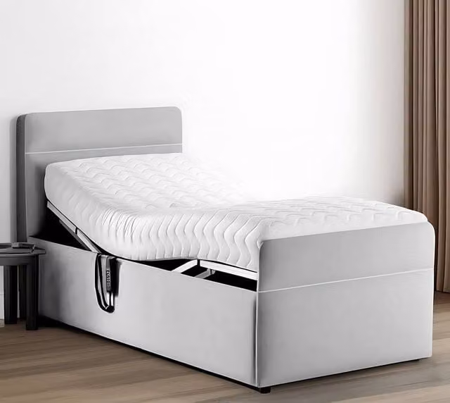 Paradise Beds Ltd Venice Modern Hybrid Electric Adjustable Bed Set in Beige and Silver, W/D/H: 90 x 200 cm