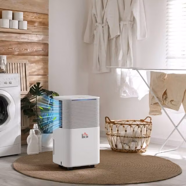 HOMCOM Portable Quiet Dehumidifier for Laundry, White Electric Air Dehumidifier – 1