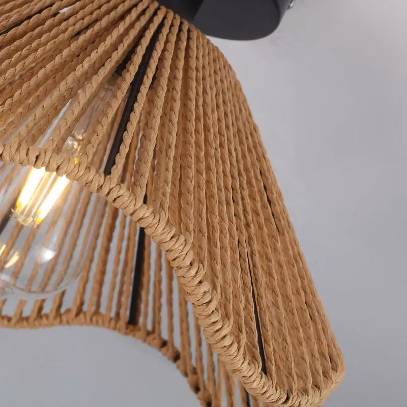 Garwarm Rattan Flush Mount Ceiling Light, Brown and Black, W/D/H: 19.5 x 19.5 x 30.5 cm – 2