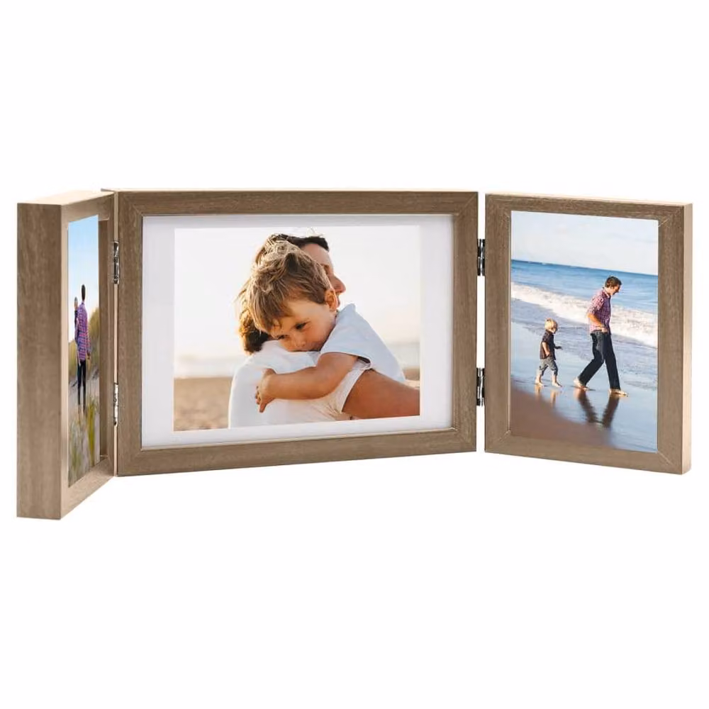 Berkfield Home Trifold Photo Frame Collage in Brown, W: 20 cm, H: 15 cm – 2