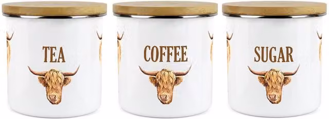 Purely Home Highland Cow Airtight Kitchen Canister Set of 3 in Brown and White