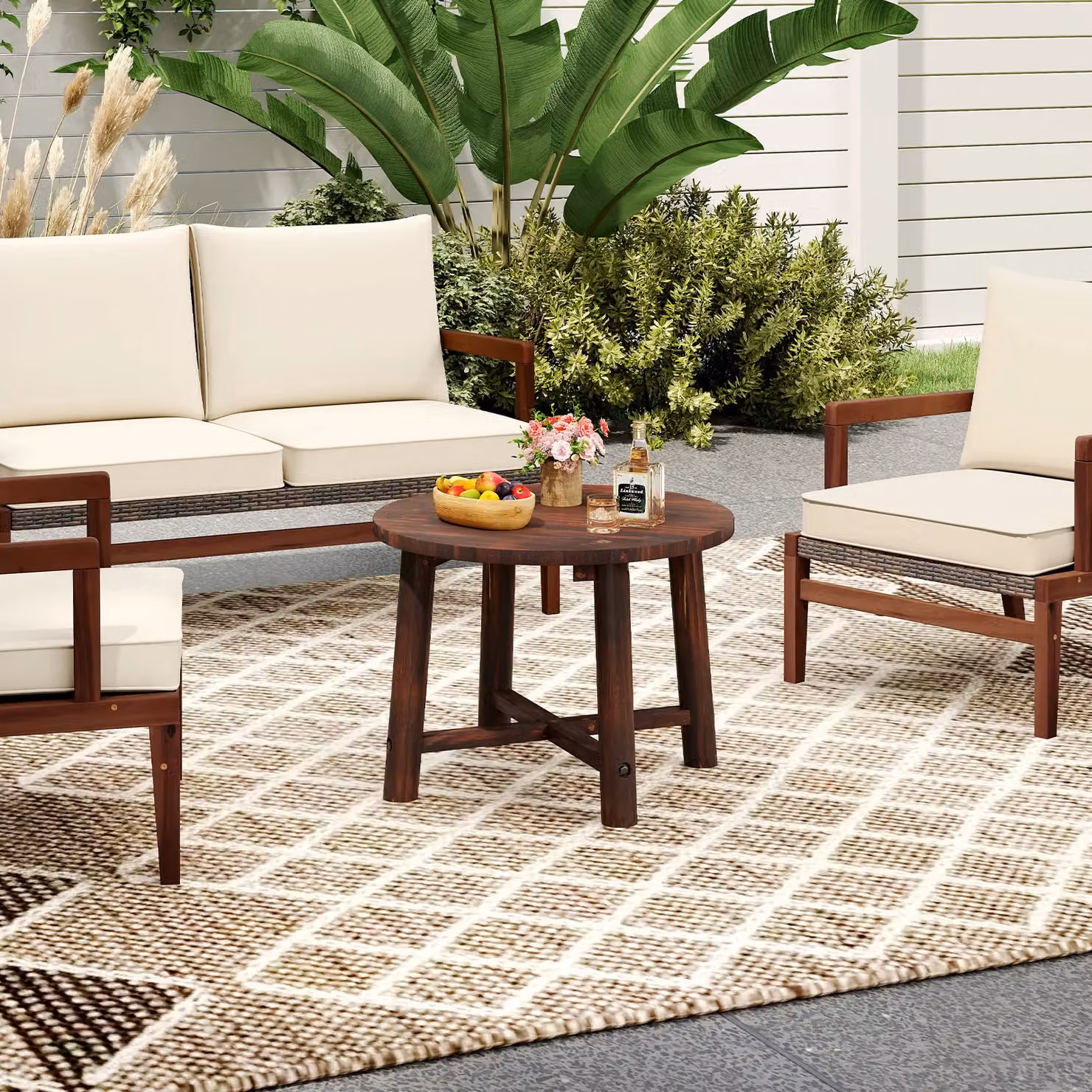 Costway Round Outdoor Side Table with Solid Wood Structure in Brown – 5