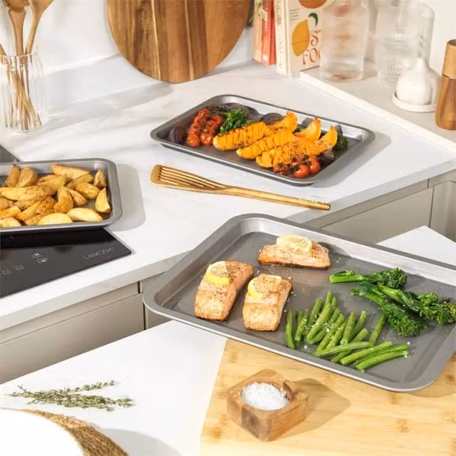 Havendro 6-Piece Non-Stick Carbon Steel Rectangular Baking and Roasting Tray Set in Silver and Grey