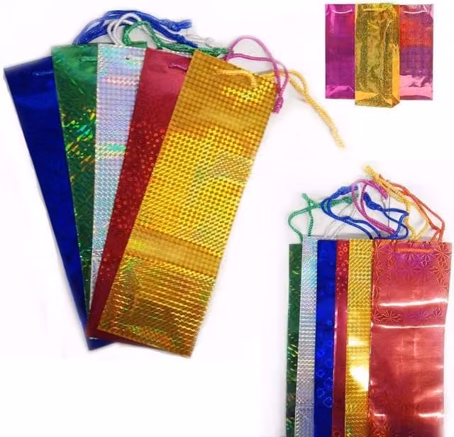 Shatchi Assorted Multicolour Holographic Paper Wine Bottle Bags, 50 Pieces – 1
