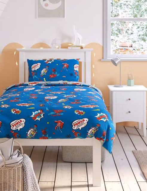 M&S Spider-Man Comic Cotton Blend Reversible Bedding Set, Blue, W: 140 cm, L: 200 cm