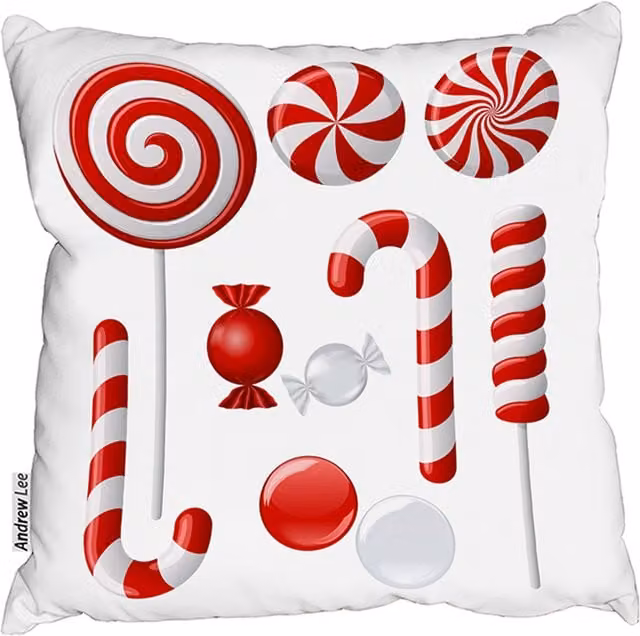 Benjamin Tate Design LTD Red and White Candies Graphic Square Cushion, W: 60 cm, H: 60 cm