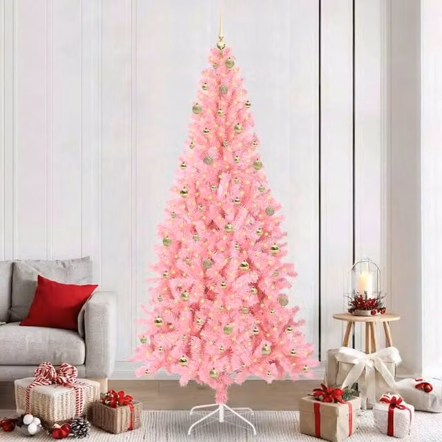 Berkfield Home Pink PVC Christmas Tree with 300 LEDs and Stand, Height: 240 cm