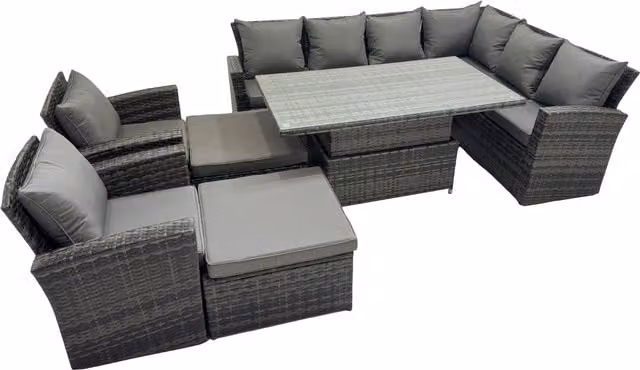 Fimous 10 Seat Rattan Garden Furniture Corner Sofa Set with 2 Large Footstools in Dark Grey – 1