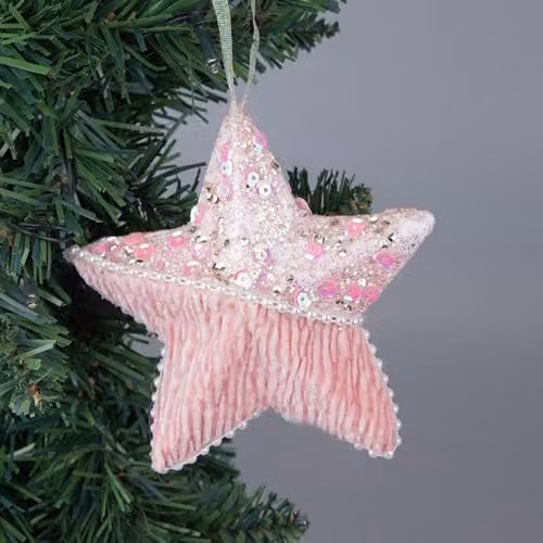 Shatchi 3-Piece Star Christmas Tree Hanging Decorations in Pink, White and Gold, Diameter: 12 cm – 2