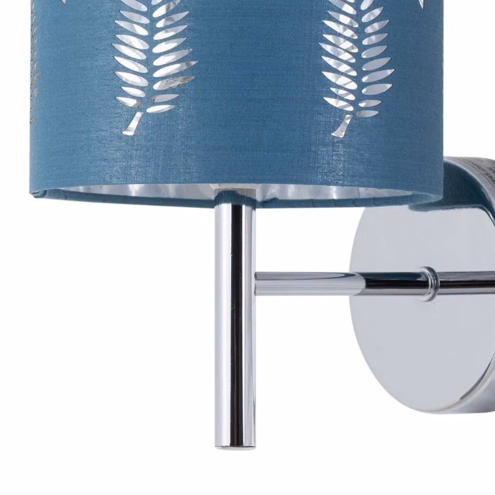 First Choice Lighting Brea Set of 2 Chrome Wall Lights with Teal Fabric Shades – 3