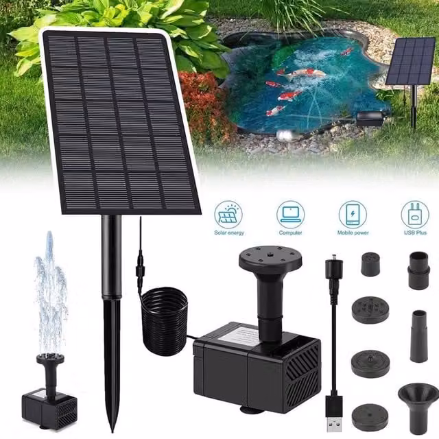 NESTLUNE Solar Powered Submersible Outdoor Pond Pump Kit in Black – 1