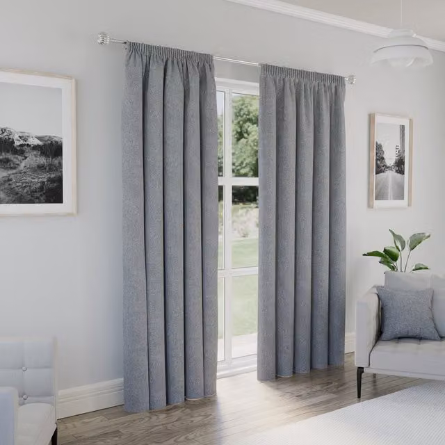 Enhanced Living Dallas Grey Blackout Pencil Pleat Thermal Curtains, W: 183 cm, H: 229 cm