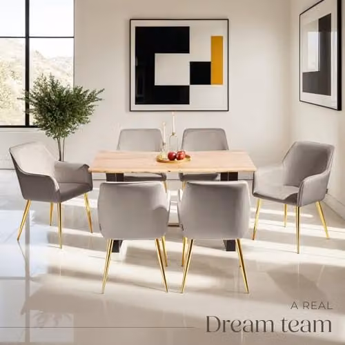 tectake Set of 2 Avane Dining Chairs with Velvet-Look Fabric and Armrests in Taupe – 2