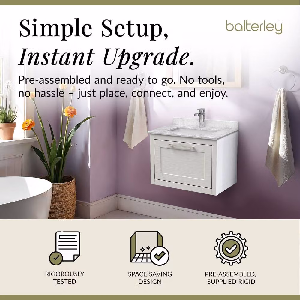 Balterley Blithbury Wall Hung 1 Drawer Vanity Basin Unit, White, W: 60 cm, D: 45 cm – 2