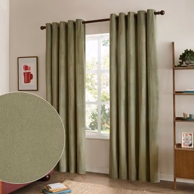 Furn Green Velvet Blackout Eyelet Curtain Pair, Width: 117 cm, Drop: 137 cm