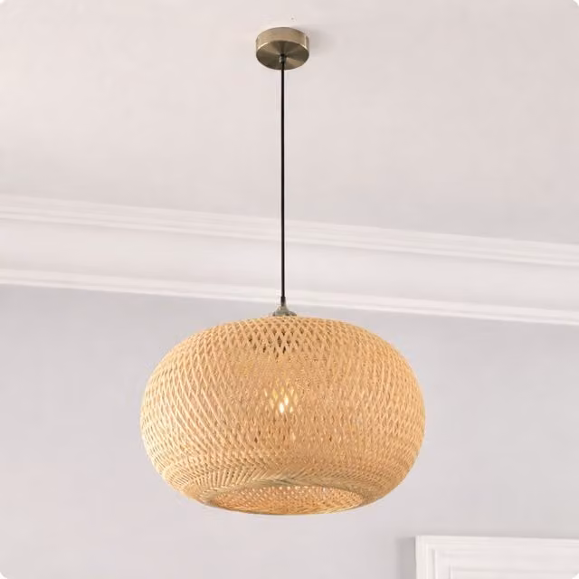 CGC Arden Hand Made Bamboo Easy Fit Lampshade, Round, Beige/Brown, W: 40 cm, H: 22 cm