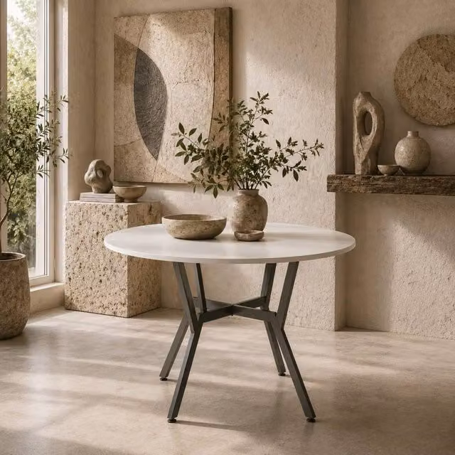 Wyld Haus Terretti Round Dining Table, High Gloss White with Black Metal Legs, Diameter: 90 cm, Height: 76 cm – 1
