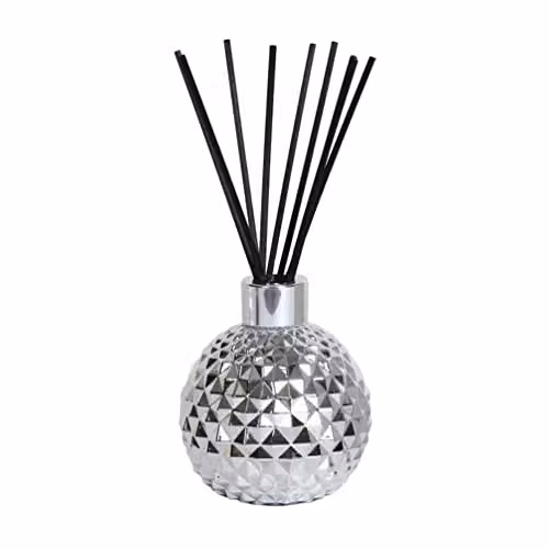 Aroma Accessories Luxury Silver Glass Reed Diffuser with 50 Black Reeds