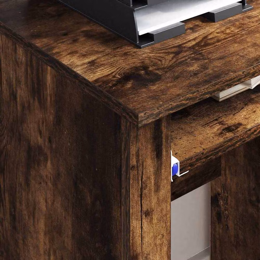 Berkfield Home Traditional Computer Desk in Smoked Oak Brown Engineered Wood – 3
