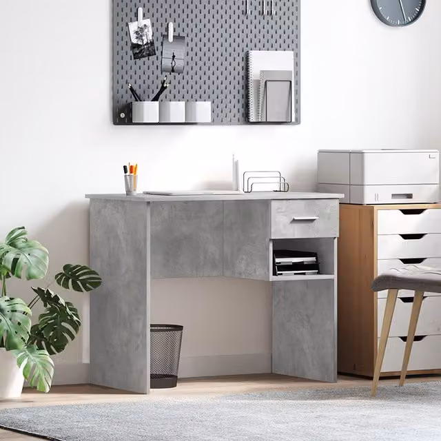 Berkfield Modern Writing Desk with Storage in Concrete Grey, W/D/H: 90 x 49.5 x 75 cm – 1