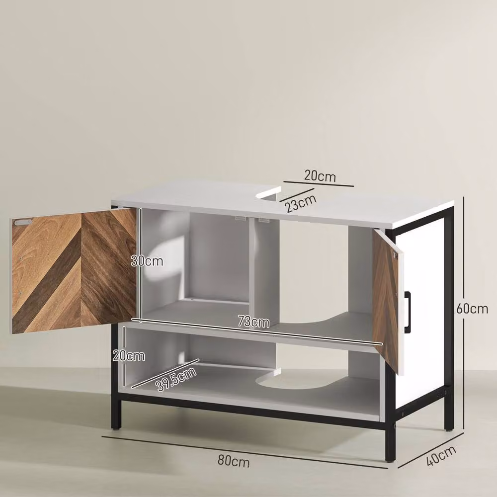 Wyld Haus Saha Rato Cream White Under Sink Bathroom Cabinet with Herringbone Doors W/D/H: 80 x 40 x 60 cm – 3
